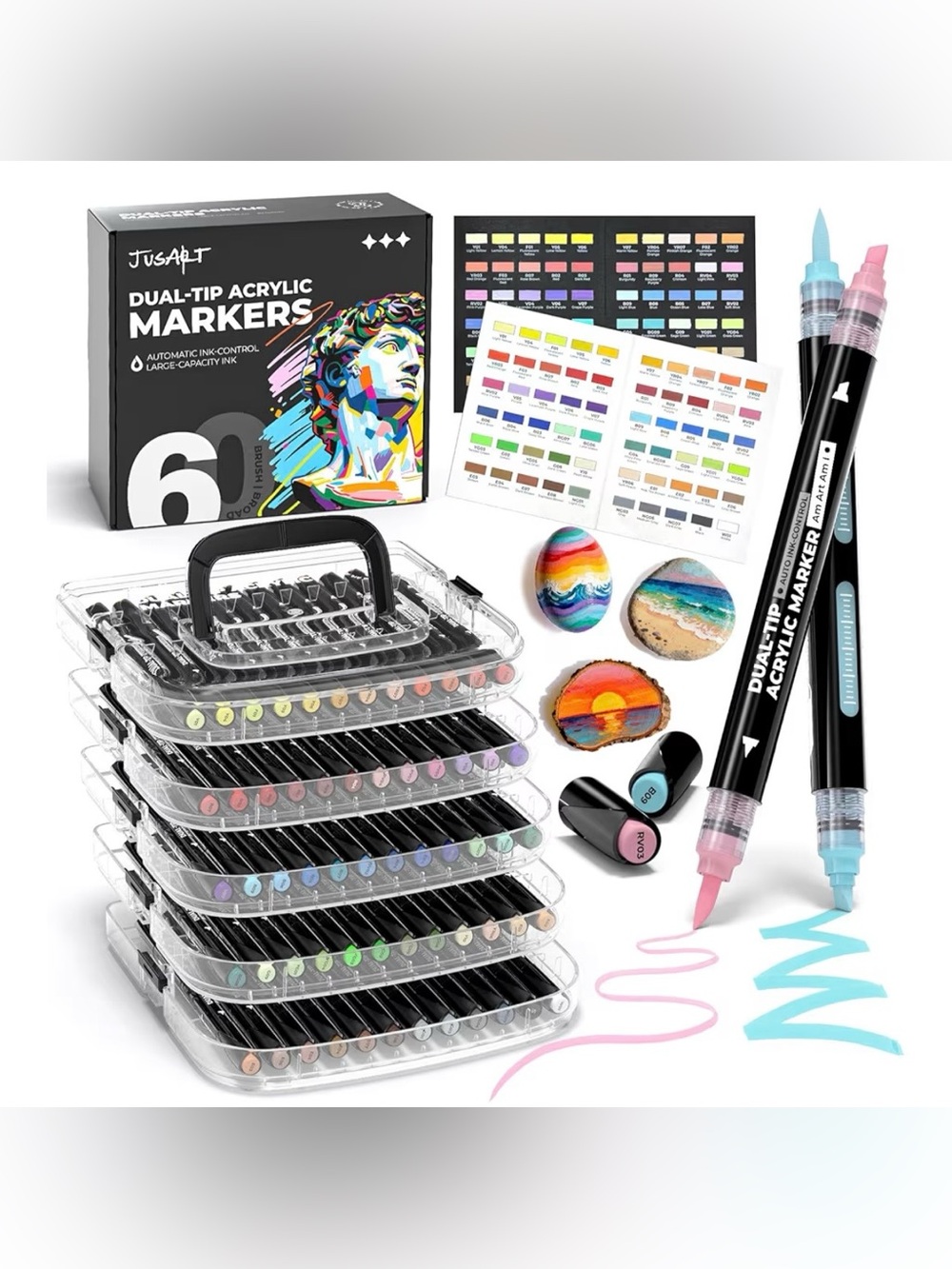 NEW JusArt 60 Dual Tip Acrylic Marker Set